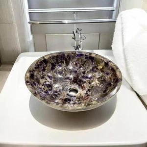 18" x 18" Inches Luxury Original Amethyst Stone Wash Basin Handmade Crystal sink - Picture 1 of 6