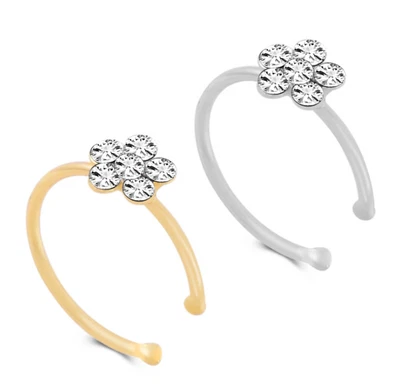 Flower Nose Ring Stud Gold Silver Clip On Thin Fake Rings Stainless Steel Gift - Image 1 of 4