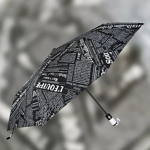 ENAPY Automatic Folding Rain Umbrella with UV Protection - Black Newspaper - Picture 1 of 6