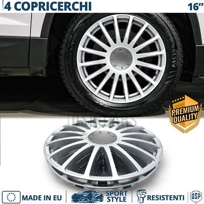 4 Copricerchi per Opel Vivaro A 16'' Pollici Coppette Silver 16 Razze MADE EU - Immagine 1 di 4
