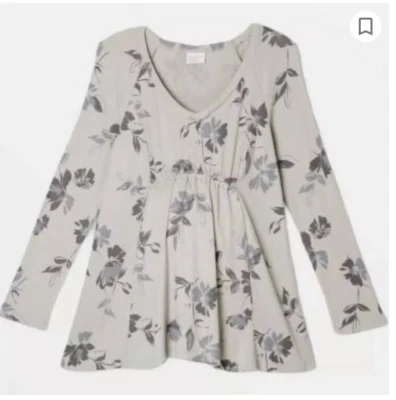Women's Isabel Maternity  Floral Waffle Knit Maternity Top, Gray, Size M - Image 1 of 4