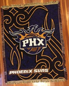 Vintage Phoenix Suns Throw Rug Tapestry Blanket Fringed Made In USA 45x59”
