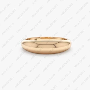 Solid Plain Gold Dome Fine Ring For Her, 14k Yellow Gold Promise Band Ring - Picture 1 of 8