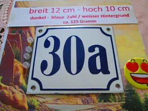 Hausnummer Emaille Nr 30a dunkel-blau Zahl auf weißem Hintergrund 12 cm x 10 cm  - Picture 1 of 12
