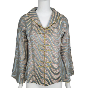 Chaqueta GRACE CHUANG Talla S Azul Seda Jacquard Rana Cierre Mangas Campana Noche - Imagen 1 de 11