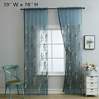 Embroidered Curtain Tassel Sheer Window Drapes Panel for Living Room Indoor Blue