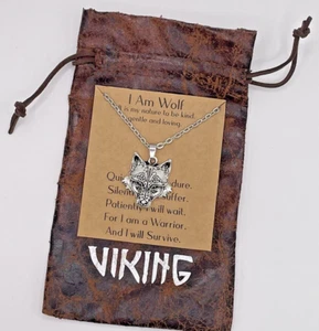 Herren Edelstahl nordischer Wikinger Wolf Anhänger Halskette + Wikinger Geschenktüte - Bild 1 von 9