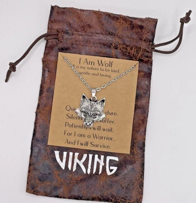 Men's Stainless Steel Norse Viking Wolf Pendant Necklace + viking gift bag - Image 1 of 4