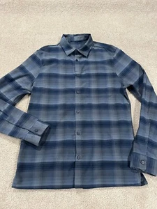 Lululemon Shirt Mens Medium Blue Plaid Brushed Woven Overshirt Flannel Button Up - Picture 1 of 7