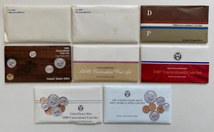 1980-81, 1984-89 Mint Set Run Original Envelopes 8 Sets 86 Coins - Free Shipping - Picture 1 of 1