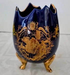 Limoge Cobalt and Gold Gilded Candy Nut Dish 3 Footed 60 s Very Good Condition - Picture 1 of 13