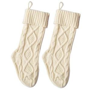 Cable Knit Christmas Stockings Kits Solid White Ivory Classic Decorations 18" - Picture 1 of 3