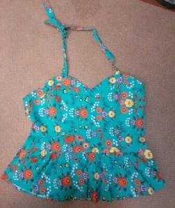 New Lindybop Halterneck Top Flare From Waist Size 22 LOTTIE GREEN QUAINT FLORAL - Picture 1 of 4