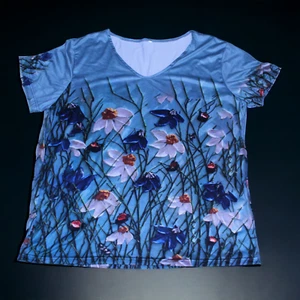 Floral Print Summer Top V-Neck T-shirt Short Sleeve Casual Blouse Size 6XL - Picture 1 of 8
