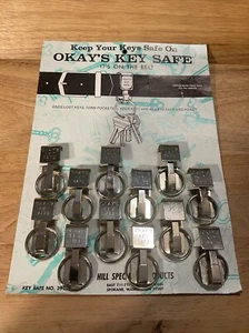Vintage OKAY’S KEY SAFE Belt Split Ring Keychain Holder Card Display - Picture 1 of 7