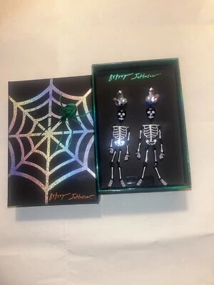 Betsey Johnson Skeleton Crystal  Glow In Dark Black  Dangle Earrings NWT $ 58 - Image 1 of 4