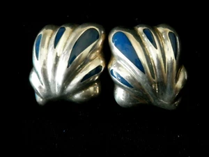 Hermosos aretes pesados de plata esterlina con incrustaciones de lapislázuli #1580 - Imagen 1 de 5