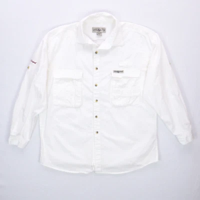 Hook & Tackle Fishing Shirt Men’s L Button Up Long Sleeve White Vented DEEPSOUTH - Image 1 of 4