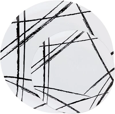 Platos de cena redondos de plástico blanco de 6" con diseño de cepillo negro 10 piezas Foto 1 de 4