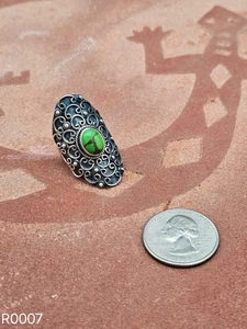 Ring Sterling Silver with Central  Green Turquoise Stone - Picture 1 of 4