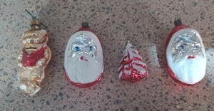 Vintage Santa Face Christmas Glass Ornament West Germany Bear & Tree Hand Blown - Picture 1 of 7