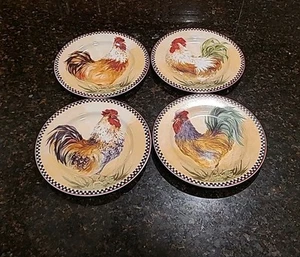 SET OF 4 Sakura CHANTICLEER Stoneware 8 1/8" Salad Plates. Chickens, Roosters - Picture 1 of 16