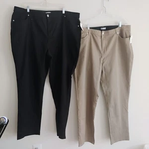 Neu mit Etikett Catherine’s Paket 2 Satin Stretch Komfortbund Hosen schwarz khaki 26 W Tall - Bild 1 von 11