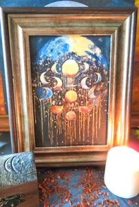 Mini quadro fasi lunari - arte strega incorniciata 5x7 - decorazione gotica celeste - Foto 1 di 6