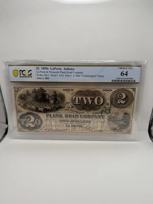 $2 1850s Laporte Indiana La Porte & Plymouth Plank Road Company S/N 6342 - Image 1 of 2