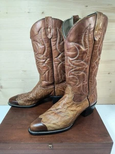 Vtg TEXAS Boot Western Cowboy Mens 10D Marbled Brown Leather 1081 USA Made M81 - Picture 1 of 22