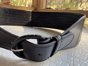 VTG Corset Belt Women Medium Black Faux Leather Covered Buckle Silver Prong 3” - Picture 1 of 10