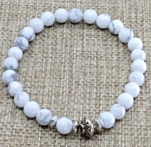 Energy Bracelet-Gemstone White Howlite-Stretch-PERLEJEUX (R) -NEW! - Picture 1 of 2