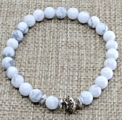 Energy Bracelet-Gemstone White Howlite-Stretch-PERLEJEUX (R) -NEW! - Image 1 of 2