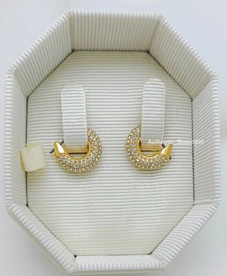 NEW 100% Authentic SWAROVSKI Gold Pave Crystal Dextera Hoops Earrings 5636530 - Image 1 of 4