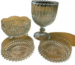 4 PIECE VINTAGE CLEAR PRESSE GLASS CANDY SERVING DISH SET - Picture 1 of 4