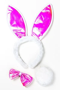 Hasenset rosa Glitzer Fasching Kostüm Bunny Hase Hasenohren Haarreif Karneval - Bild 1 von 6