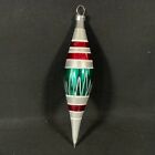 Vintage Christmas Ornament Mercury Glass ICICLE Striped Silver Red 5.5"