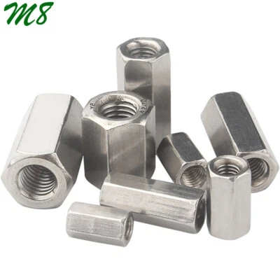 M8 - 1.25 304 Stainless Steel Hex Coupling Nuts Threaded Rod Long Connector Nuts - Image 1 of 4