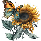 Butterfly Sunflower Wall Art Colourful Vinyl Sticker Decals z851