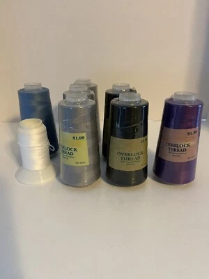 8 SPOOLS SERGER Thread  3-GRAY,2-BLACK,1-PURPLE 3000 YDS EACH NEW PLUS 2 USED - Image 1 of 4