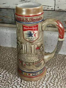 1984 Budweiser Beer Stein Los Angeles Olympics Village Stadium Mug - Picture 1 of 8
