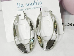 Beautiful Lia Sophia "ANTIGUA" Elongated Oval Hoop Earrings, Abalone Shell, NWT  - Picture 1 of 6