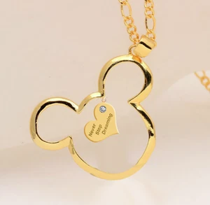 Entzückende gelbvergoldete "Never Stop Dreaming" Maus Halskette mit CZ - Bild 1 von 2