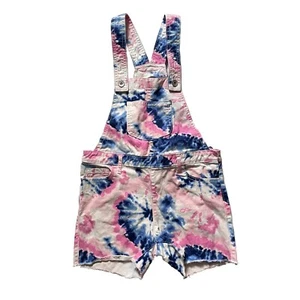 The Childrens Place Girls Tie Dye Bib Overalls Shorts Size 10 Pink Blue Cotton - Picture 1 of 12
