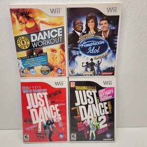 4 GAMES Karaoke Revolution American Idol Encore & Just Dance Workout Wii LOT - Picture 1 of 10