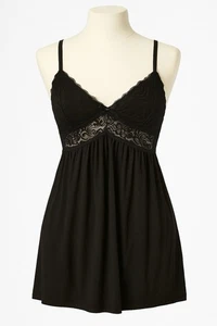 Black Lace Babydoll Lingerie Sleepwear Size Large Rayon Spandex - Picture 1 of 6