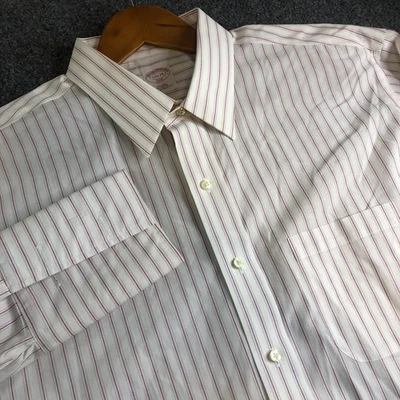 Brooks Brothers Dress Shirt Men White Red French Cuff 17. 34 Non-Iron All Cotton - Image 1 of 4