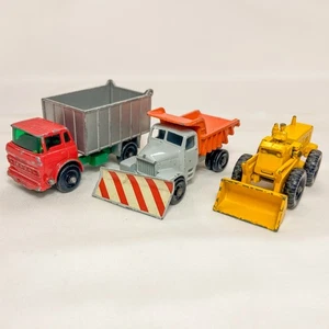 1960s Matchbox Trucks, GMC Tipper, Scammel Snow Plow, Aveling Tractor, Set of 3 - Picture 1 of 21