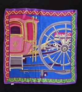 Vintage Carriage 52cm Silk Square Scarf Multicolored Handmade Purple Pink Green - Bild 1 von 20