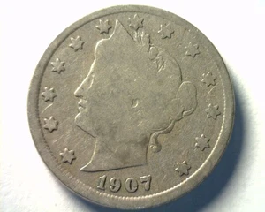 1907 LIBERTY NICKEL GOOD+ G+ NICE ORIGINAL COIN BOBS COINS FAST 99c SHIPMENT - Picture 1 of 2